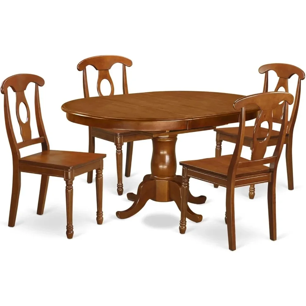 

The Portland 5-Piece Room Furniture Set includes an oval kitchen table with butterfly leaves and 4 dining chairs, 42x60 inches