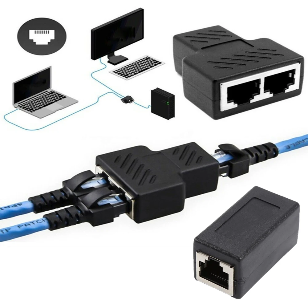 Network Cable Ethernet Cable Extender Network Connector 1 To 2 Ways Docking Plug RJ45 Splitter Adapters