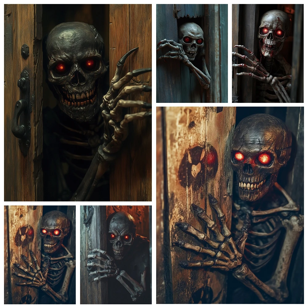 2025 هالوين التصوير خلفية رث باب خشبي الإرهاب شبح غيبوبة الاطفال الأسرة صورة خلفية استوديو الدعائم