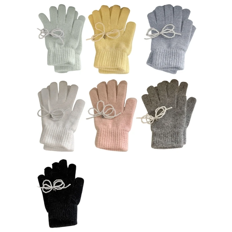 

2pcs Sophisticated Finger Gloves Elegant Pearls Bows Decorated Beautiful Mittens