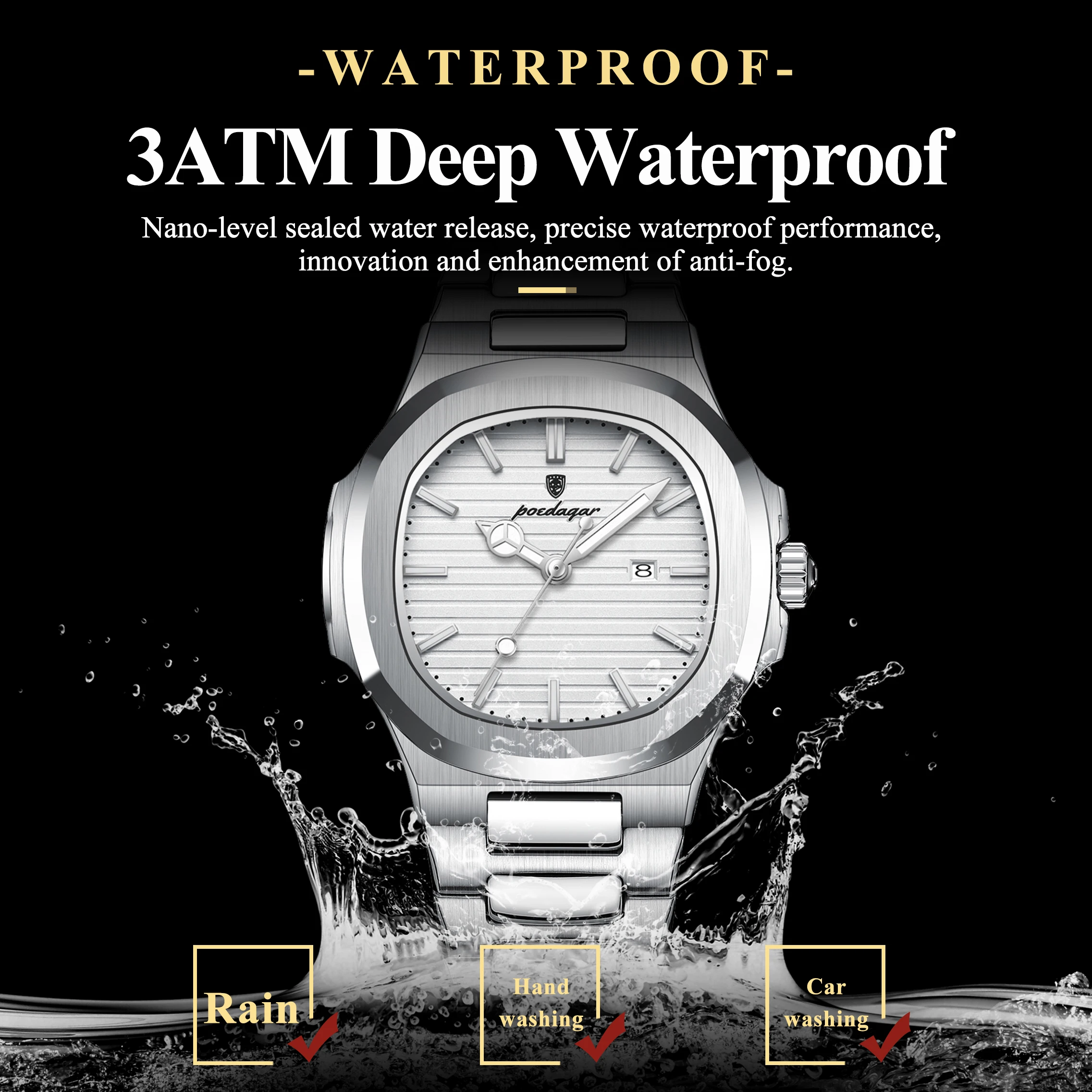 POEDAGAR ساعة يد نسائية رائعة مقاومة للماء وتاريخ مضيء ساعات عصرية للسيدات من الفولاذ المقاوم للصدأ ساعة كوارتز للنساء