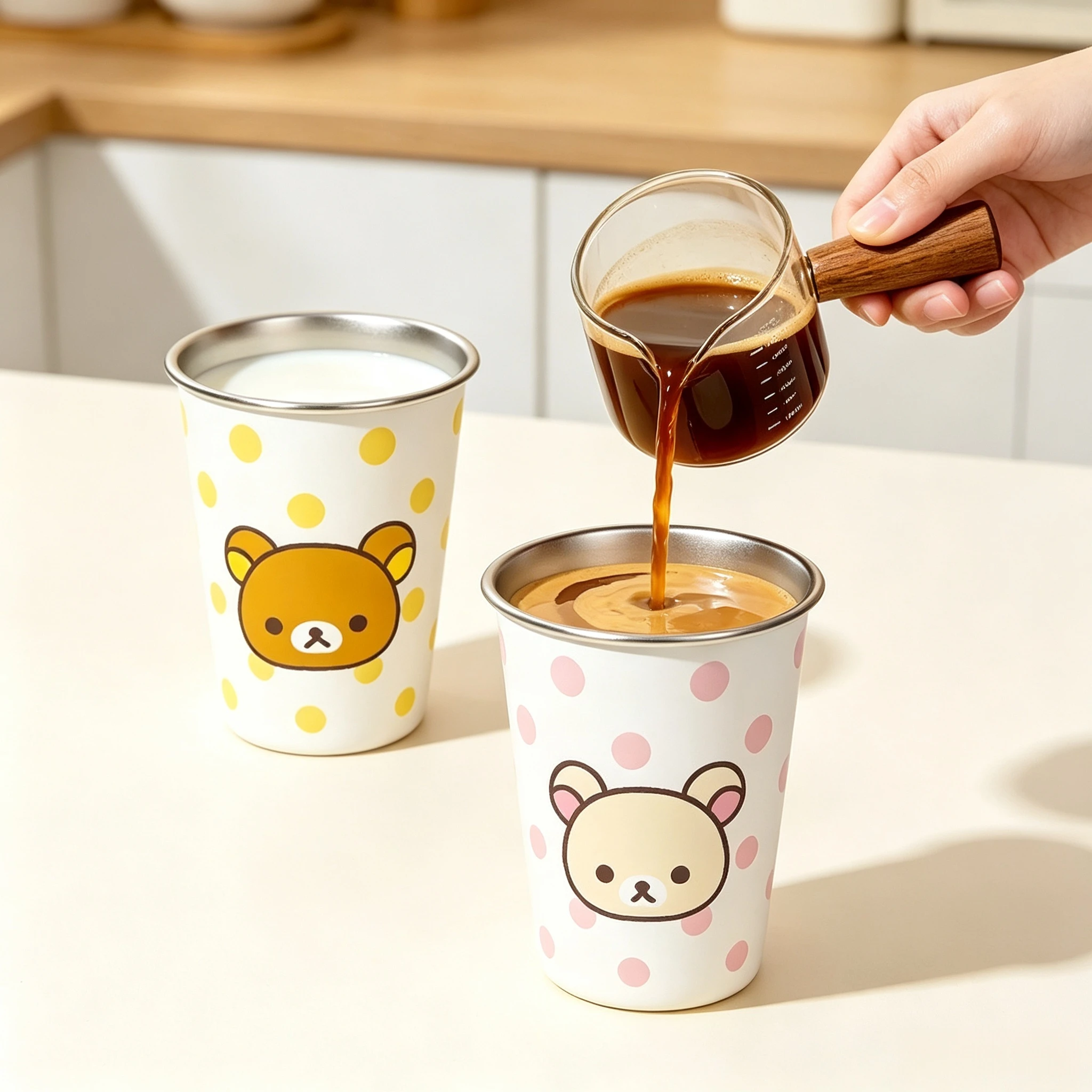 Genuine Muntutu Licensed Rilakkuma Insulated Cup Cartoon Thermos Anti-drop Water Mug For Home Desktop Camping Juice Cold Drinks