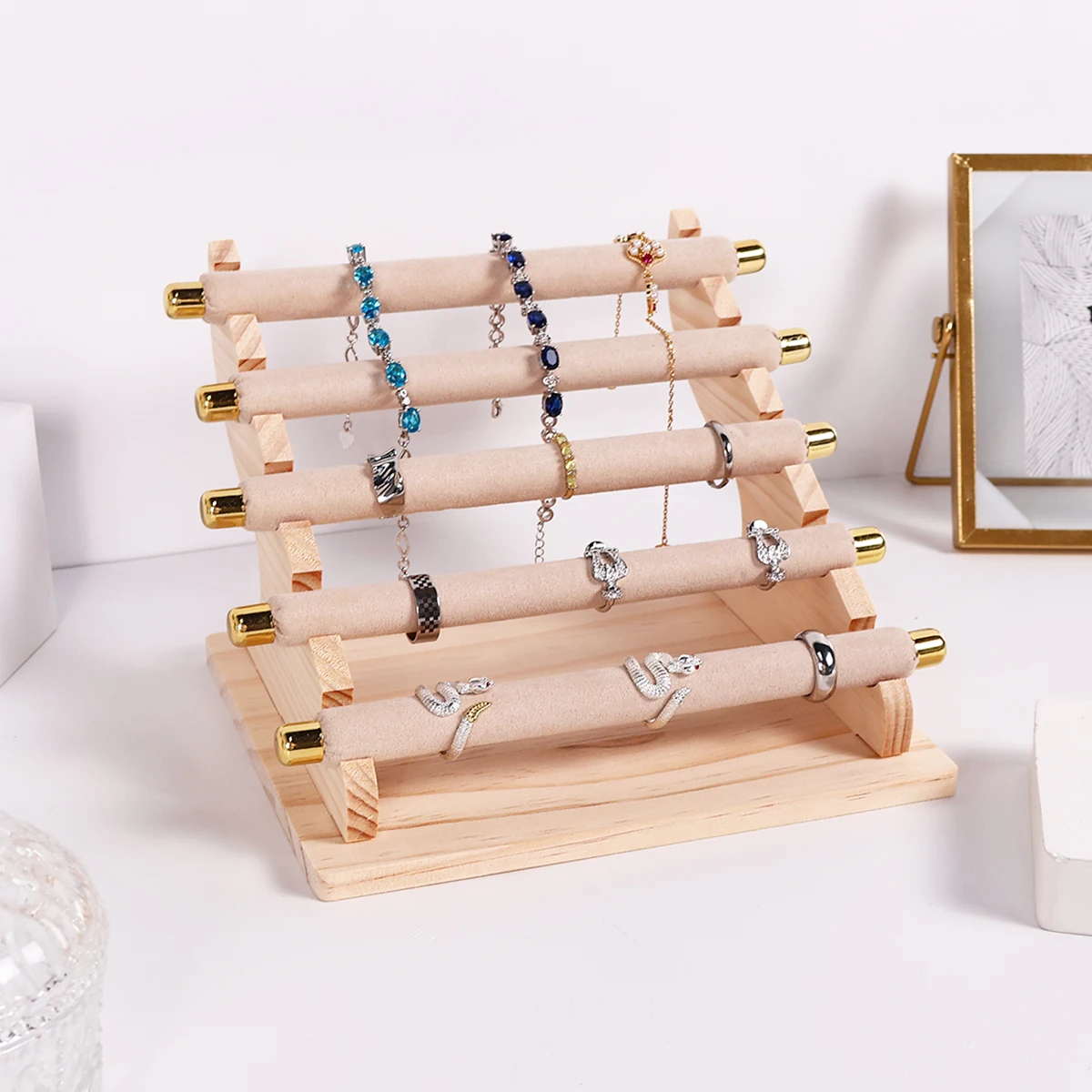

1шт 5-слойная дизайнерская стойка для ювелирных изделий со ступенчатой съемной стойкой для хранения ювелирных колец и стеллажей для хранения