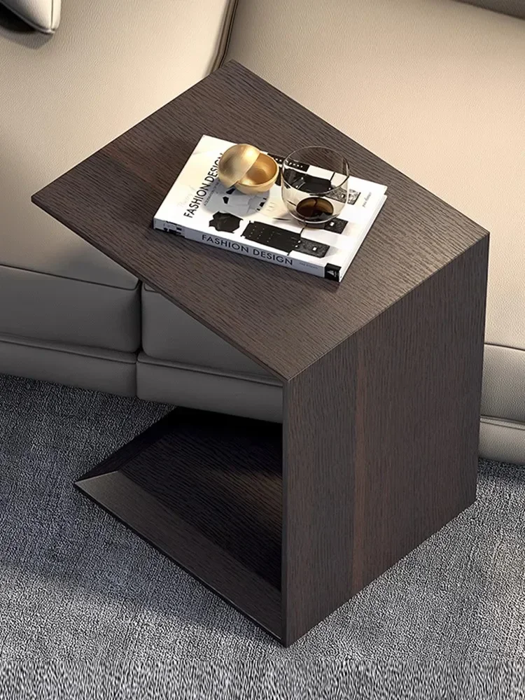 Simple Italian oak solid wood side table simple modern furniture living room light luxury black sofa corner table