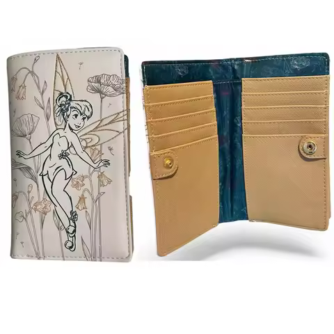 Disney Wallet Loungefly Tinker Bell Collection Disneyland Embroidery Wallet Card Bag Storage Bag Coin Purse Fashion Girls Gifts