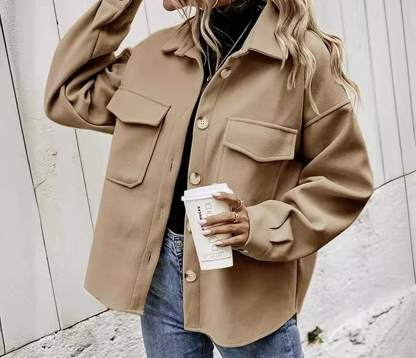 Women's 2026 Spring Lapel Single-breasted Thickened Solid-color Woolen Loose Coat