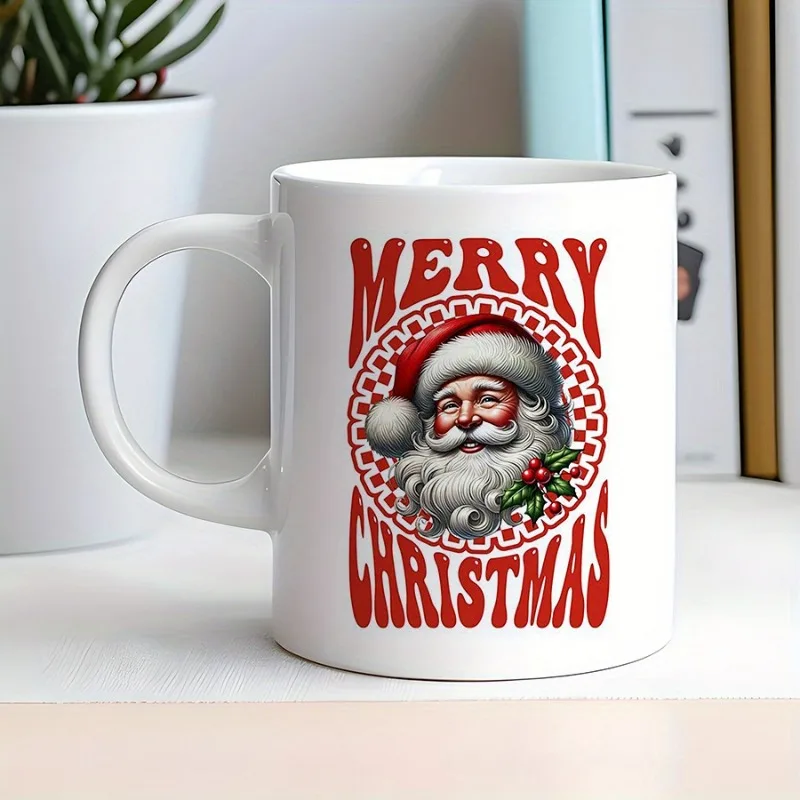 

Christmas-Themed Ceramic Coffee Mug with Santa, Reindeer & Snowman - Microwave & Dishwasher Safe Reusable Cu