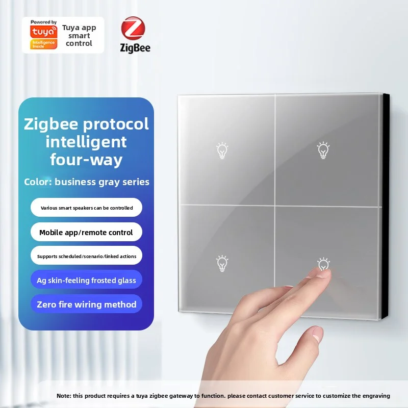 الكتابة على الجدران زيجبي 86 نوع زر ذكي التبديل واحد صفر النار الزجاج لوحة التطبيق التحكم الصوتي المنزل الذكي مع ضوء المؤشر الليلي #2