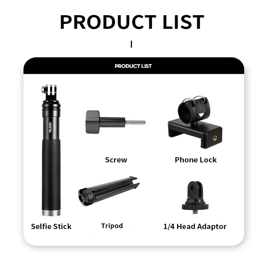 TELESIN Aluminum Alloy Selfie Stick Extendable Handheld Telescope Pole Monopod Tripod Mount for GoPro XiaoYi DJI Osmo Action 2 - Image 6
