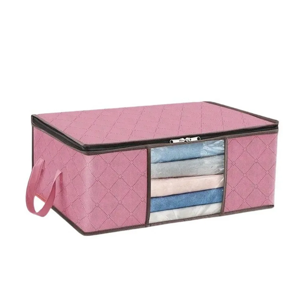 Oversized Foldable Storage Bag With Visible Windows Non-woven Clothing Organizer Durable Reinforced Handle Quilt Organizer