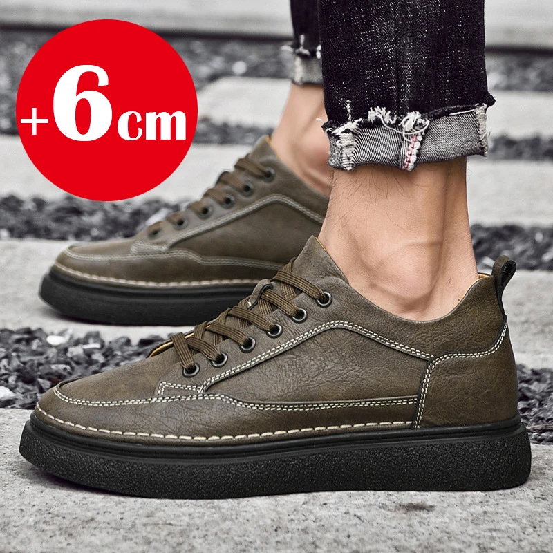 HOT New Man Lift Cowhide Sneakers Booster Genuine Leather Elevator Shoes Men Height Increase Insole 6cm Designer  Taller Male