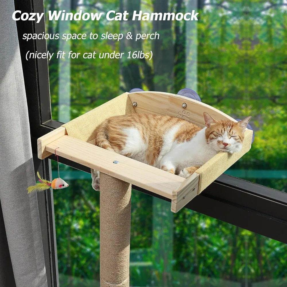 Cat Window Perch สูง Scratching โพสต์,ภายใน 46 "ปีนต้นไม้เปลญวนติดตั้งพร้อมถ้วยดูดสําหรับ Sleeping,เล่น an