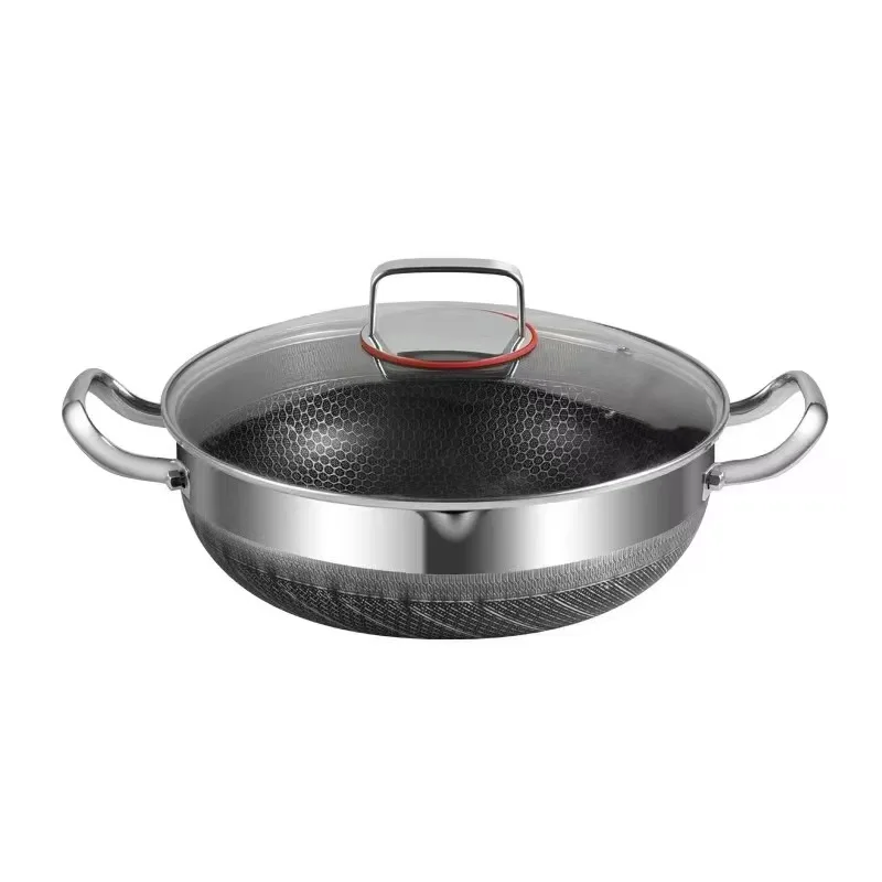 

30cm Stainless Steel Wok Soup Pot Non-Stick Egg Frying Pan Honeycomb Induction Cooker Gas Stove General Durable Kitchen Cookware