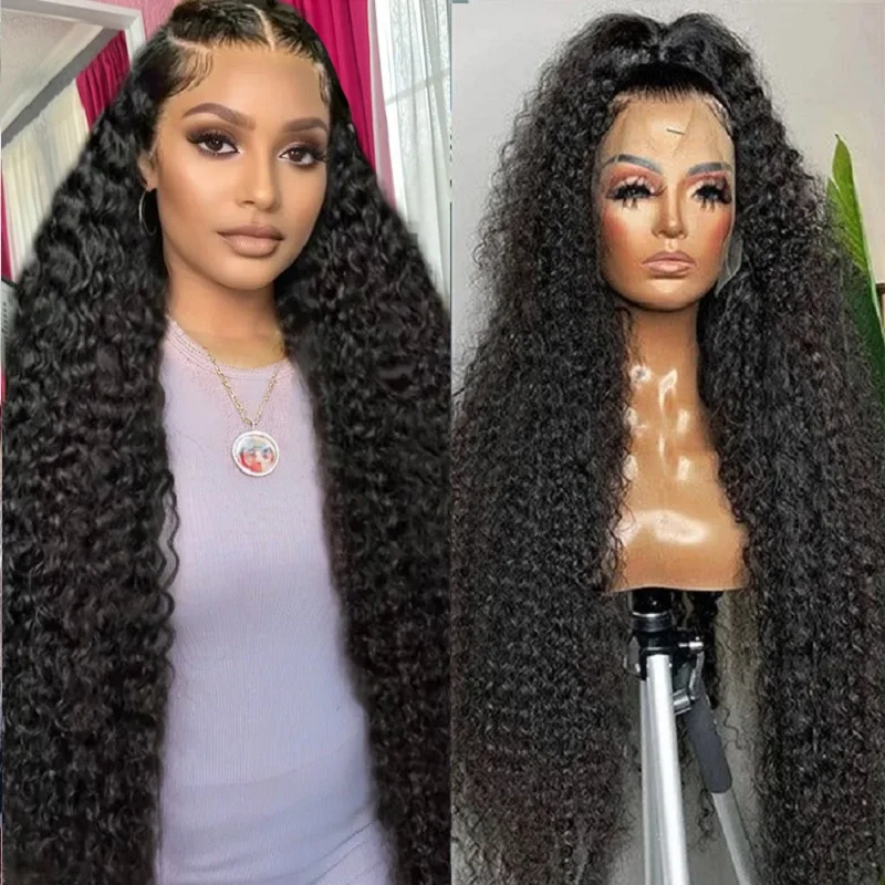 30 40 inch deep wave glueless lace frontal wig 13x6 human hair 100% 13x4 Curly hd brazilian wigs on sale for women choice