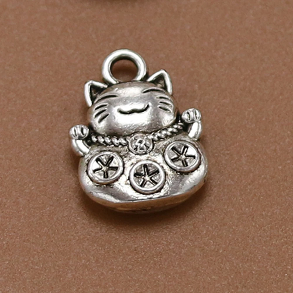 

20 Pcs Alloy Lucky Cat Pendant DIY Charms Jewelry Making Pendants Necklace Silver