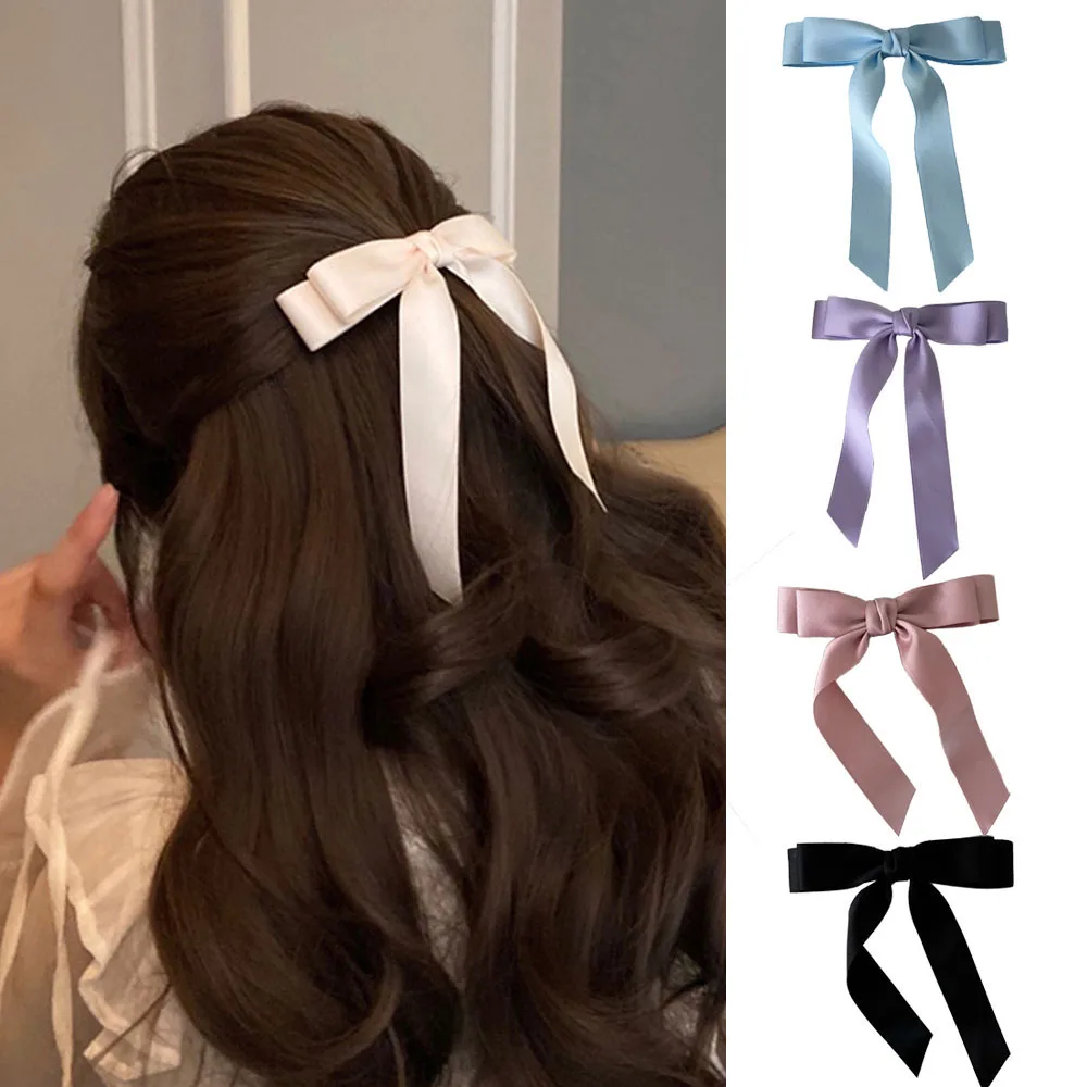 Double-layer Hair Bow Tassel Fashion Style Ponytail Clips Barrettes Solid Color Bowknot Top Clips Girl Head Decoration Заколки