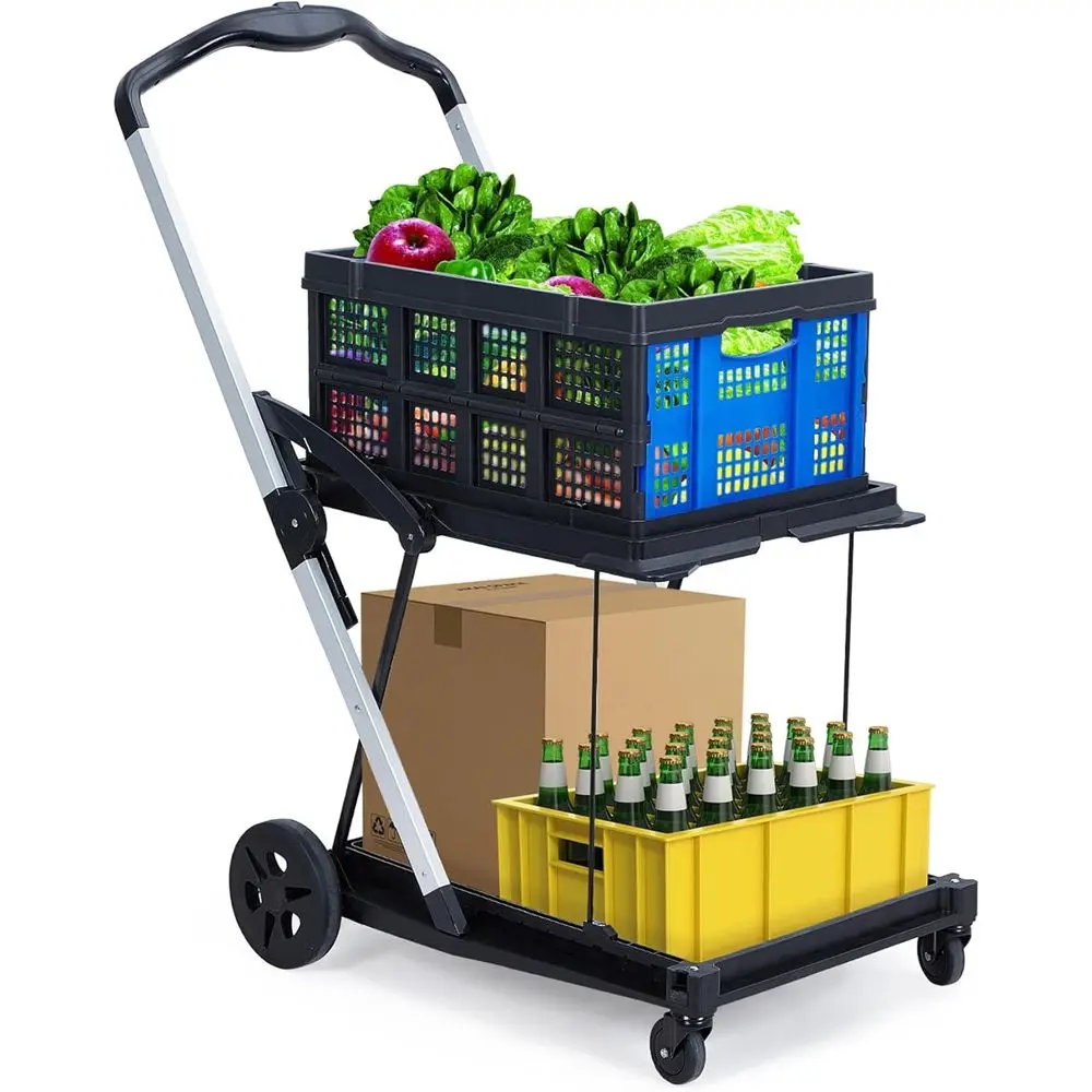 

Folding Shopping Cart for Groceries with 198 LB Capacity, Removable Basket for Easy Loading, Compact Foldable Storage, 360-Degre