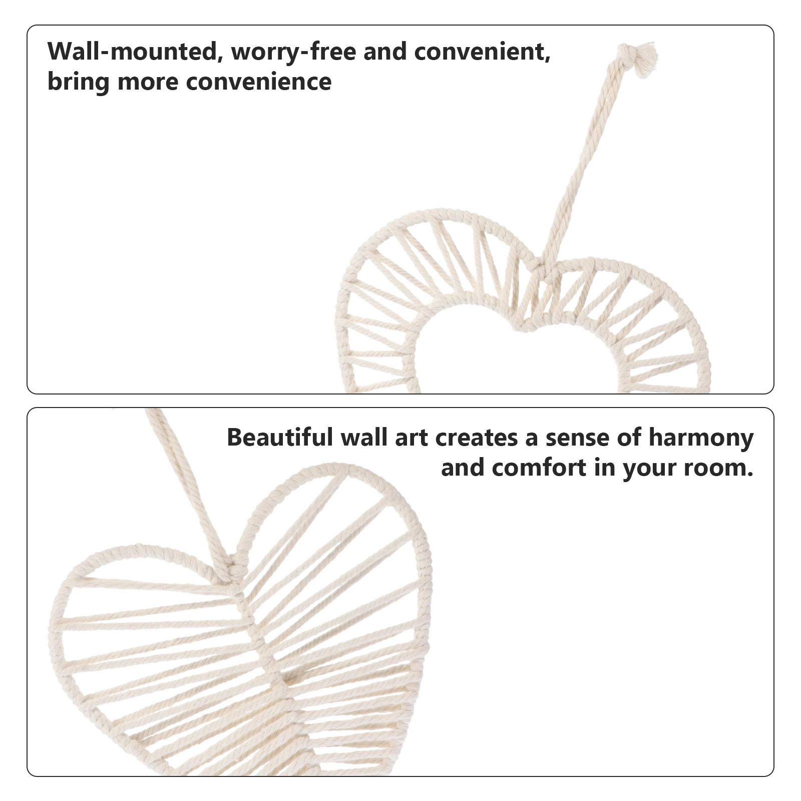 

2 Pcs Heart Shaped Decorative Hanging Wall Art Cotton Rope Fringe Adorn Home Fall Room Decor Indoor Outdoor Gift