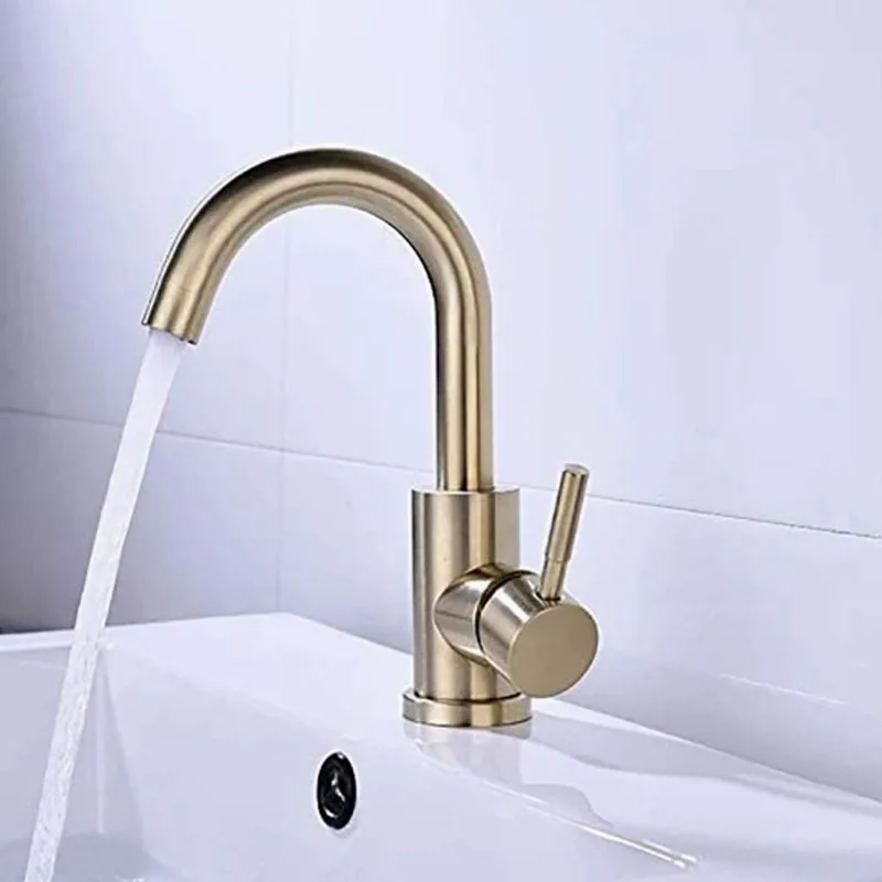 304 Stainless Steel Kitchen Faucet Brushed Gold Wash Basin Hot and Cold Faucet Bathroom Swivel Faucet
