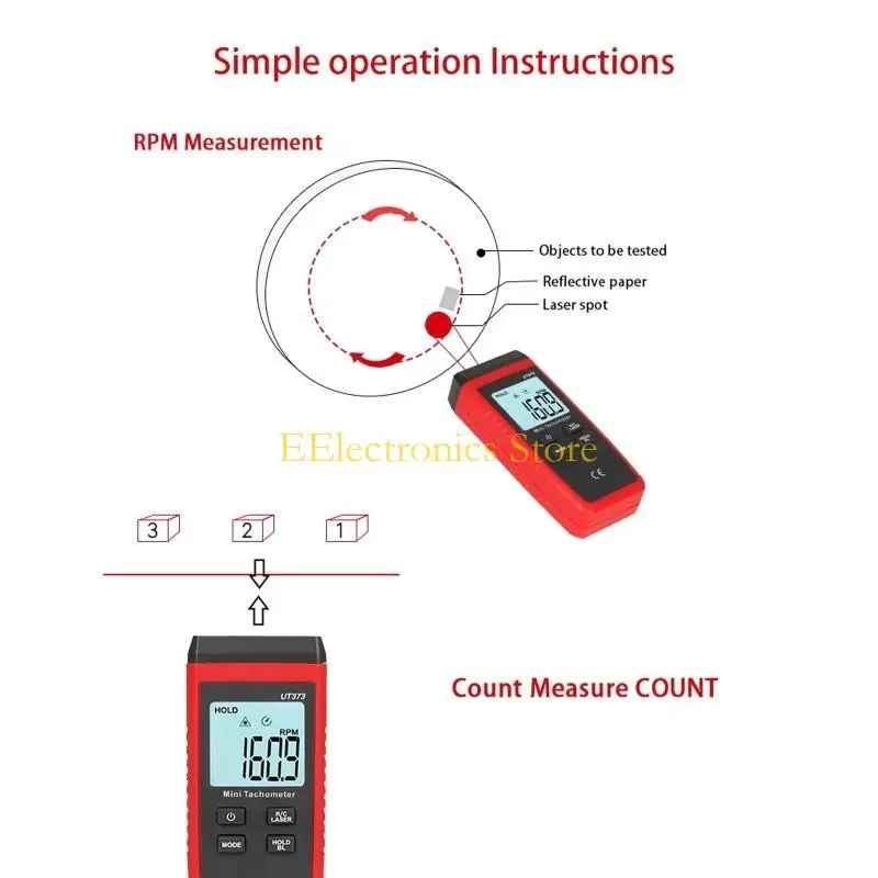 B03C UT373 LCD Digital Non-Contact TACHOMETER ได้ถึง 99999 จอแสดงผล Overload บ่งชี้