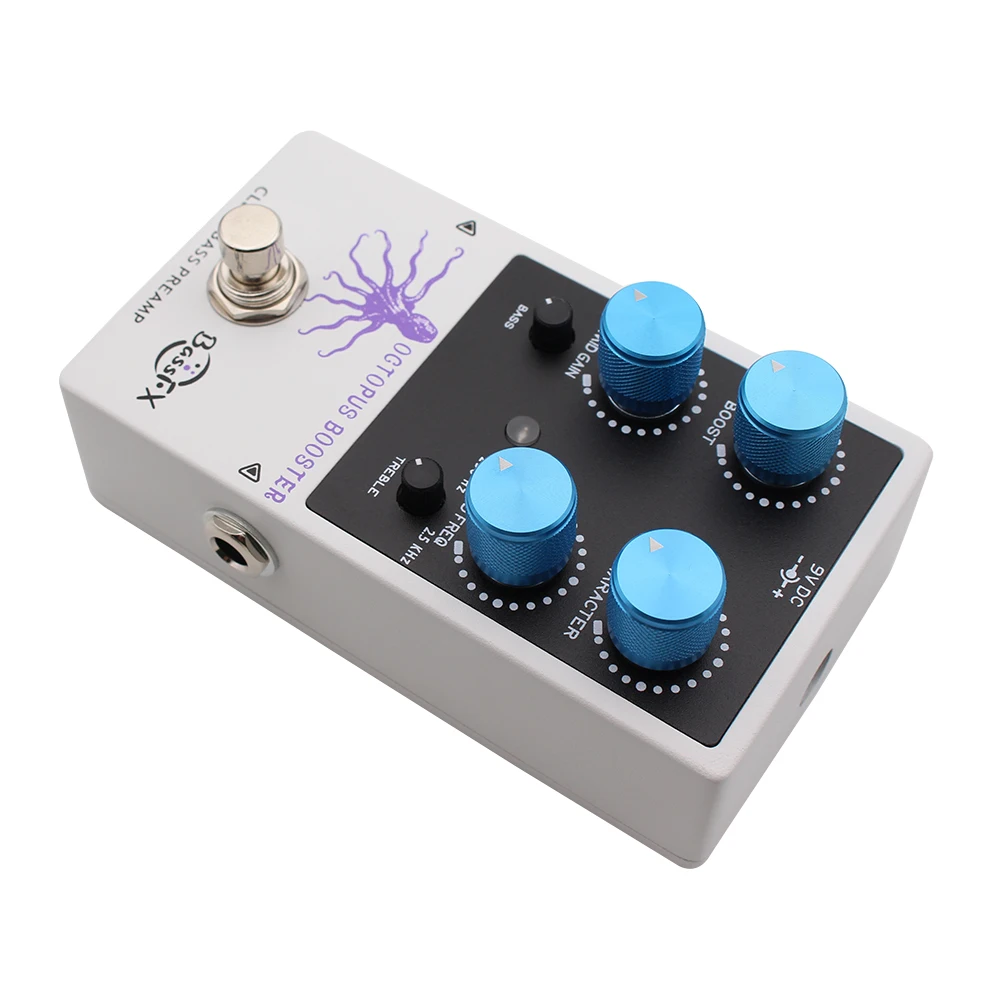 Fanmuzk Octopus Booster Bass Preamp, 3-Band EQ with Parametric Mid, ±20dB Boost/Cut, Clean & Rich Harmonic Tone for Bass