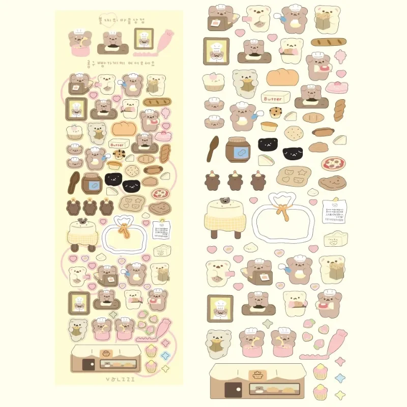 Pegatinas coreanas Kawaii de oso y conejo con borde plateado, pegatinas de juguetes clásicos DIY, decoración para niños, papelería de trébol de la suerte