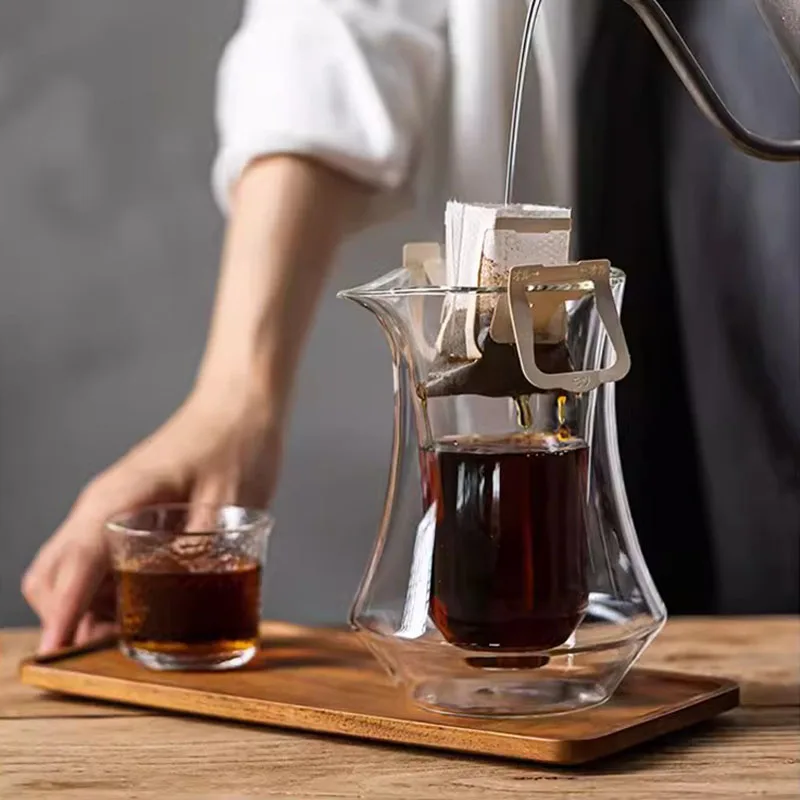 300ml Hanging Ear Coffee Sharing Pot Transparent Double-layer Glass Hand Brewed Coffee Pot Household Coffee Tasting Cup