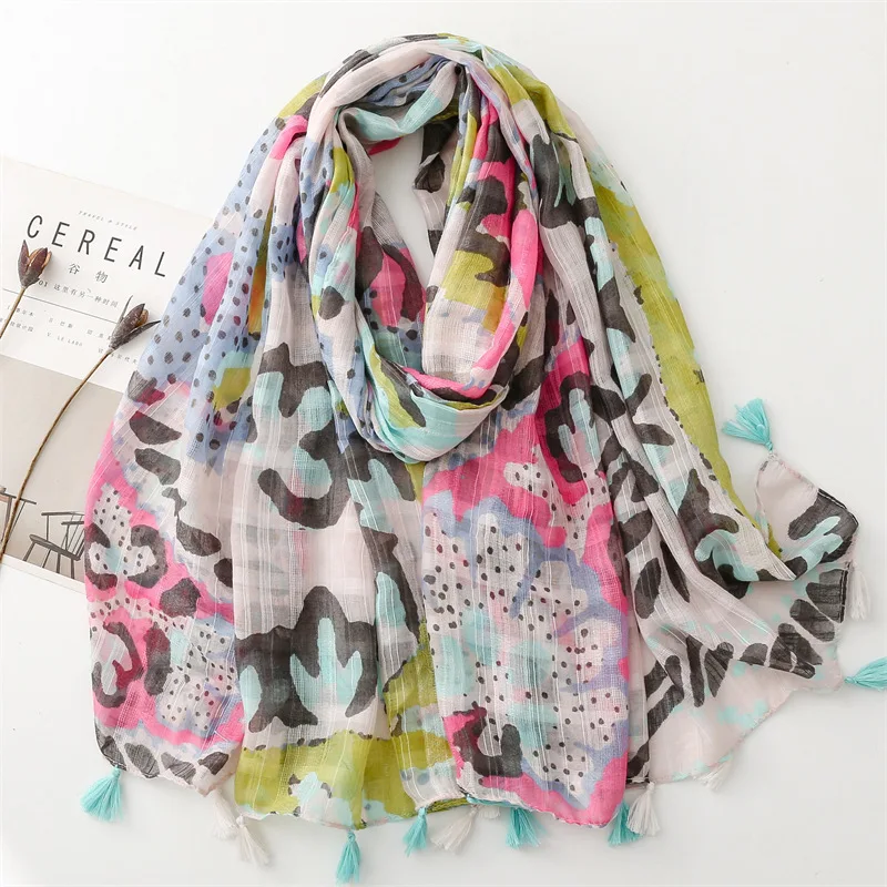 2024 Newest Women Printed Pattern Scarf Cotton Voile Scarf Shawls