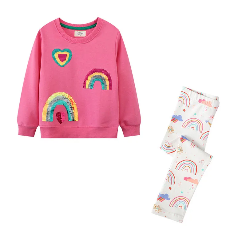 Jumping Meters Rainbow  Sweatshirts + Leggings Children\'s Clothing Sets Autumn 2 Pcs Suit Kids Outfits Long Sleeve Sets Outfit