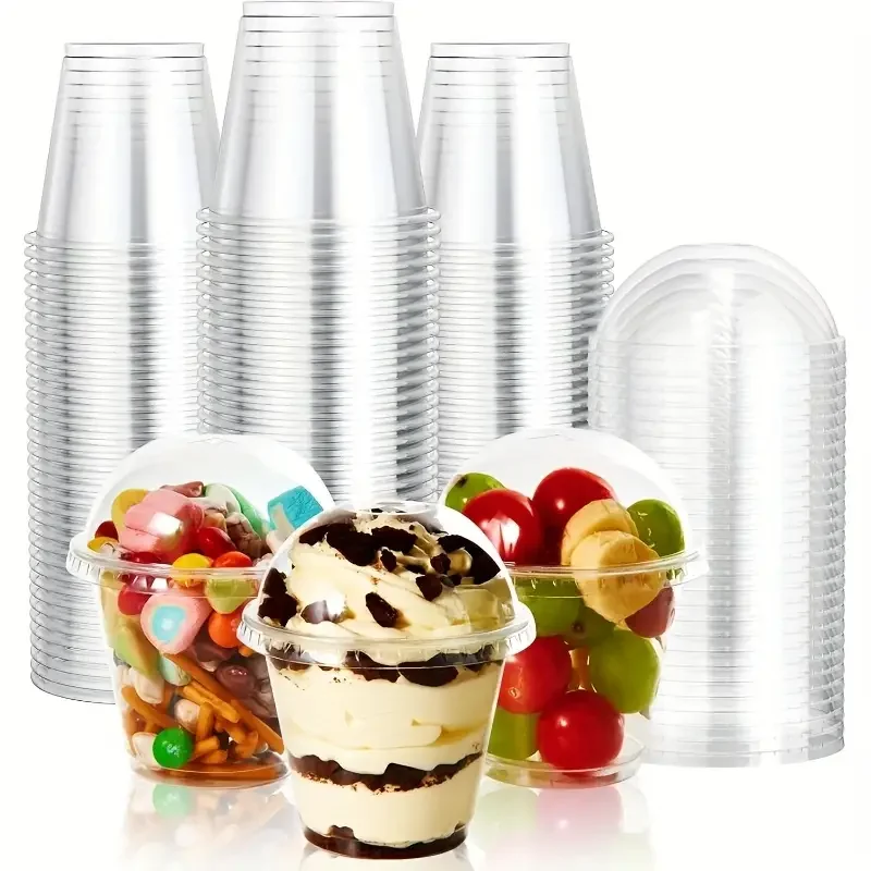 Plastic Disposable Cups with Lid Clear Cold Drink Containers for Fruit Juice Milk Tea Iced Coffee Ice Cream Dessert Party Café