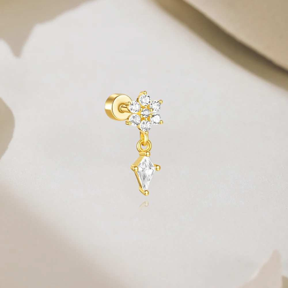 ROXI 925 Sterling Silver 1Piece geometric zircon tassel piercing earring for Women 18K gold flat head Party Wedding Jewelry image 5