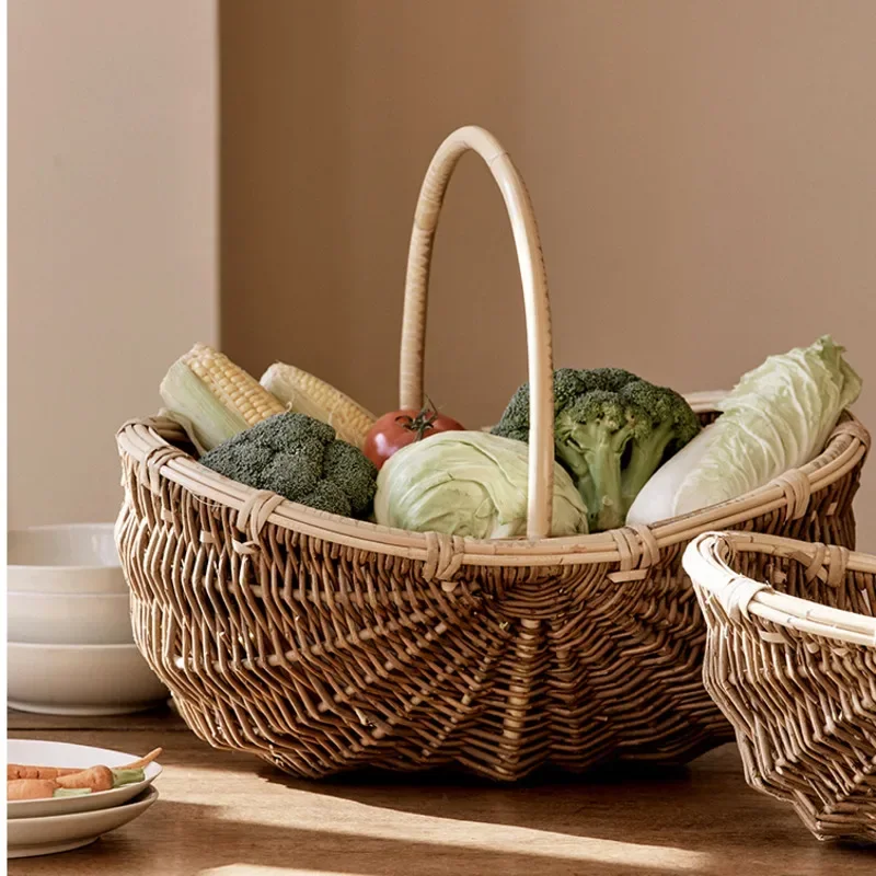 Kitchen Vegetable Basket Natural Willow Weaving Storage Box MultiFunctional Picnic Baskets Convenient Handle Sundries Sorting