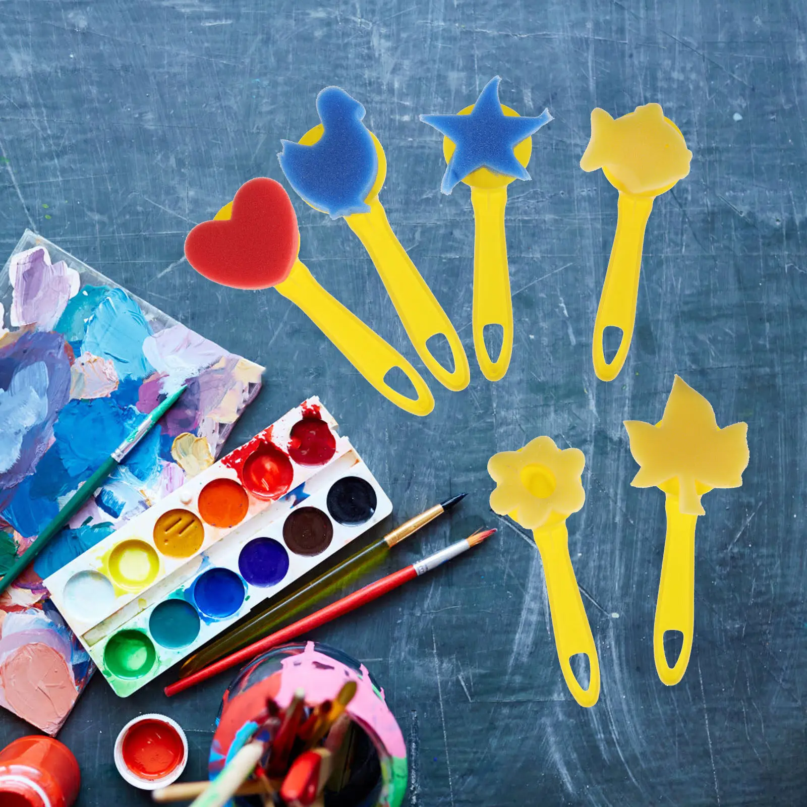 

6Pcs Sponge Painting Brush Set for Art Acrylic Painting DIY Crafts Home Decor Bedroom Living Room Window Coloring Drawing