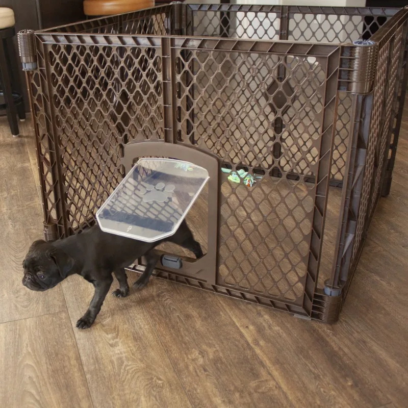 

4 Panel Plastic Dog Playpen, Indoor Outdoor, Brown