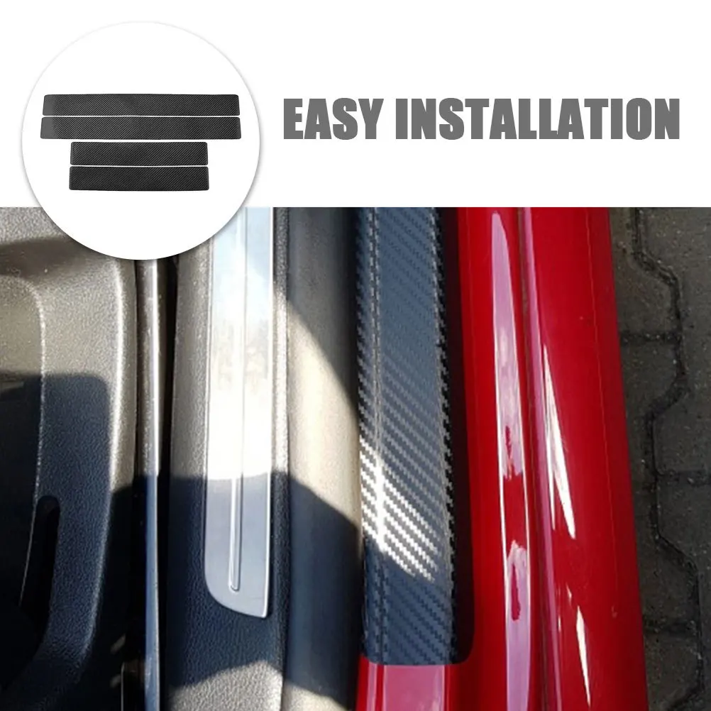 

Carbon Fiber Car Door Sill Protector 4 Sheets Stylish Scratch Protection Install Anti-Stepping Strips Door Guard