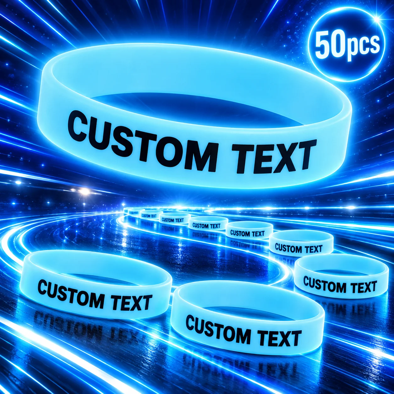 Custom Luminous Silicone Bracelets, 50PCS