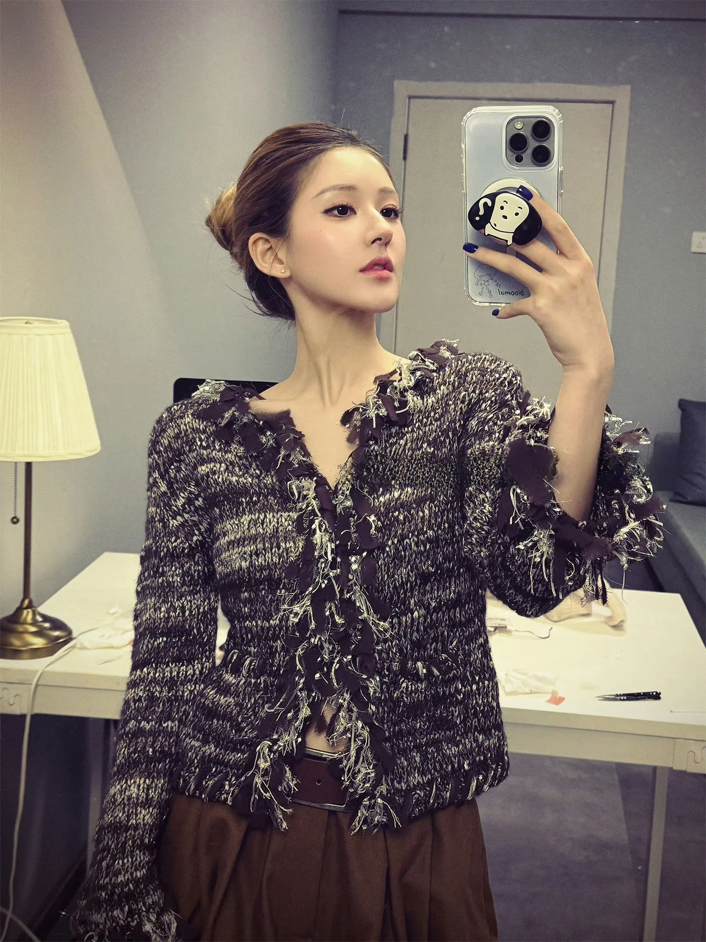 

Heavyweight Camere Blend Open Cardigan with Tassel Trim And Chiffon Fringe Decorations by JONIbyBEB for Women