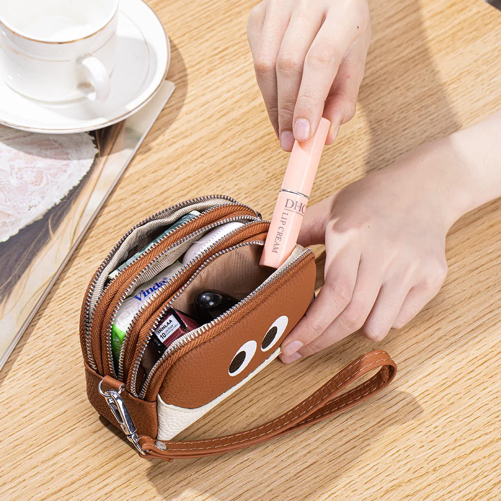 Alirattan 2026 New Mini Cute Women's Small Wallet with Zero Wallet, Multi functional Leather Three Zipper Storage Bag