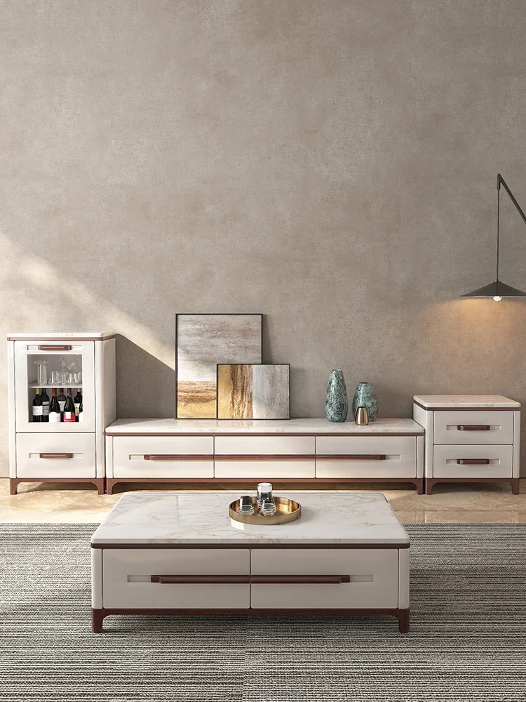 LH natural marble solid wood coffee table TV cabinet wine cabinet modern simplicity