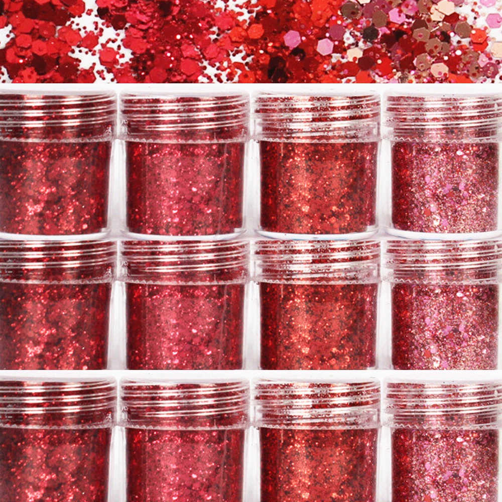 4Jar/set10g Red Sequins Star Nail Glitter Flashing Patch Mermaid Stars Shiny Powder Hexagon Shape Stars Nail Glitter Powder