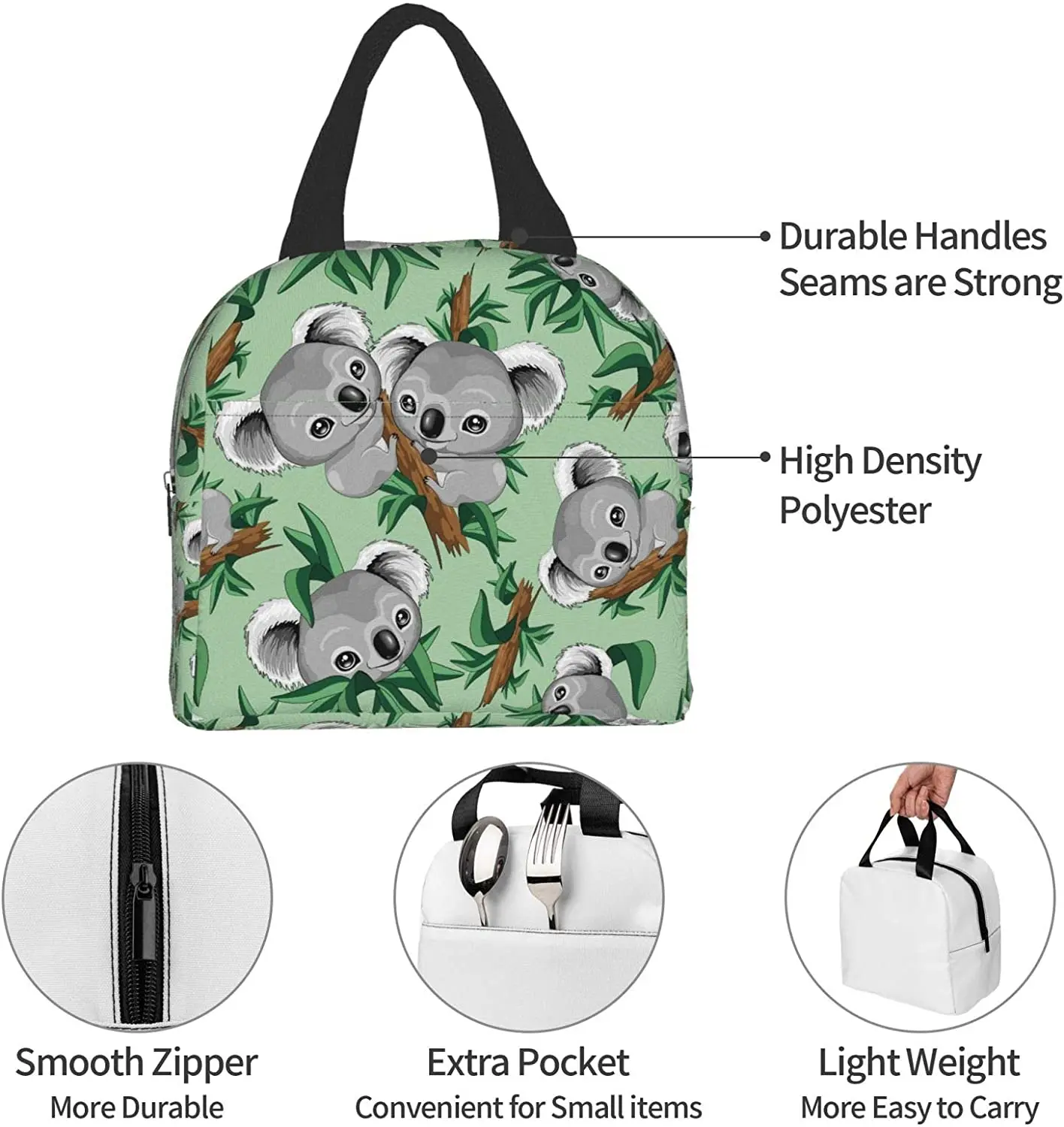 Bonito koala almoço saco compacto tote saco reutilizável almoço caixa recipiente para homens escola trabalho de escritório