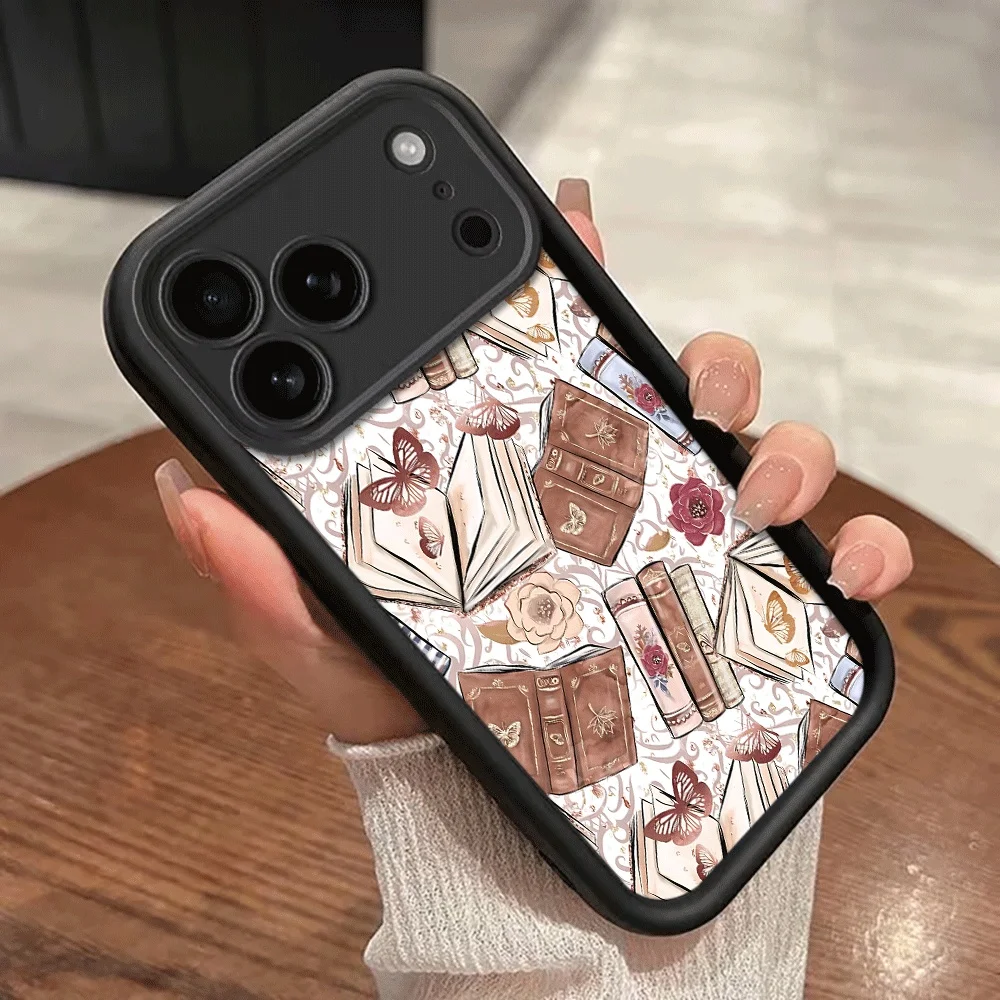 Bücher Schmetterlinge Blumen Riemen Seil Handyhülle für iPhone 14 15 16 17ProMax 15 14 13 Pro Plus Stoßfeste Matte Silikonhülle – Detail 6