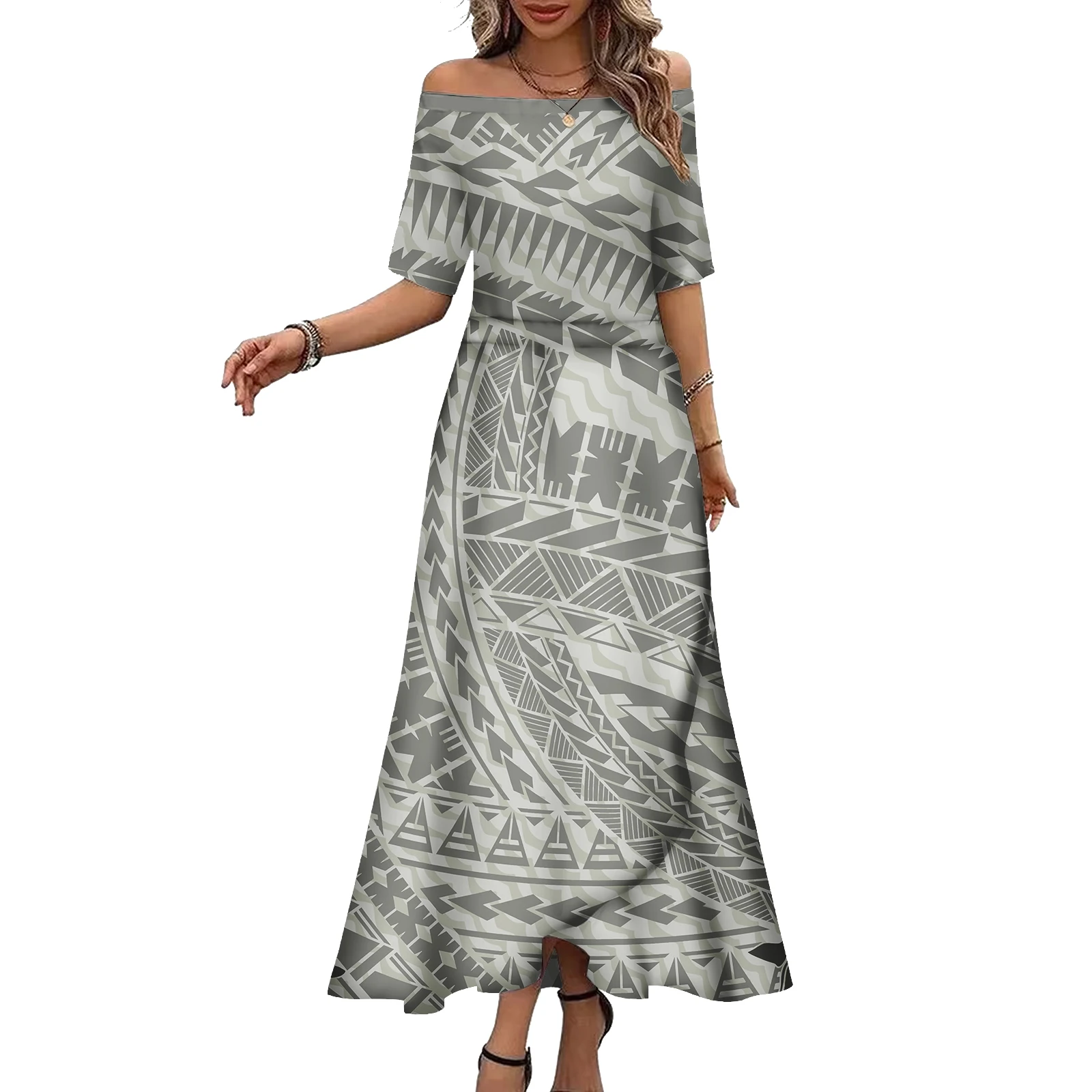 Plus size feminino roupas polinésias elegante em camadas ilha vestido de festa samoan puletasi vestidos