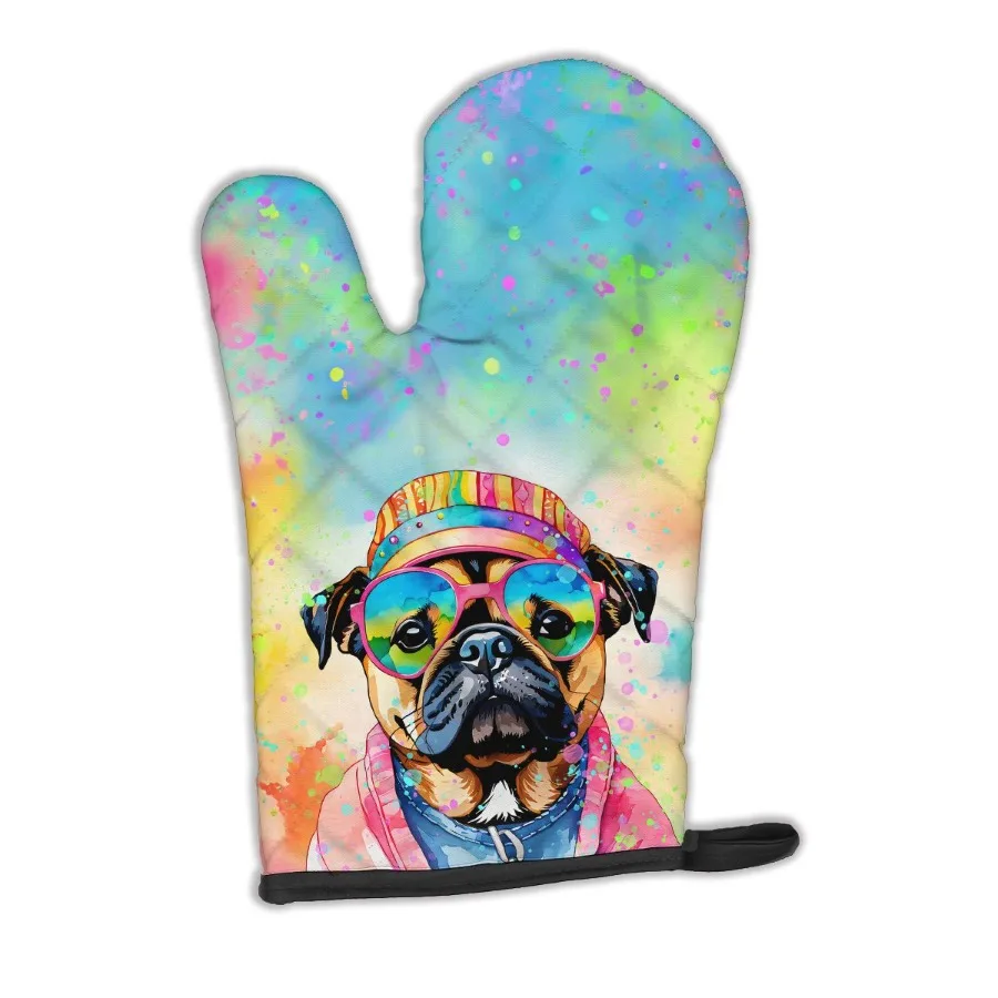 

Pug Hippie Dawg Oven Mitt Heat Resistant Thick Oven Mitt for Hot Pans and Oven Kitchen Mitt Protect Hands Cooking Baking Glove