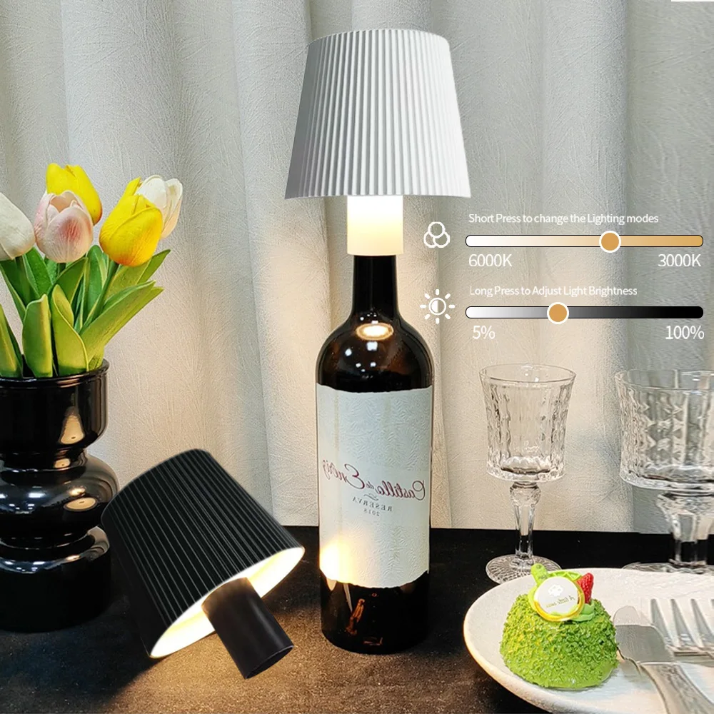 Wireless Wine Bottle Lamp Head Table Lamp Removable Portable Charging Touch Switch Night Light Decor for Bar Cafe Atmosphere