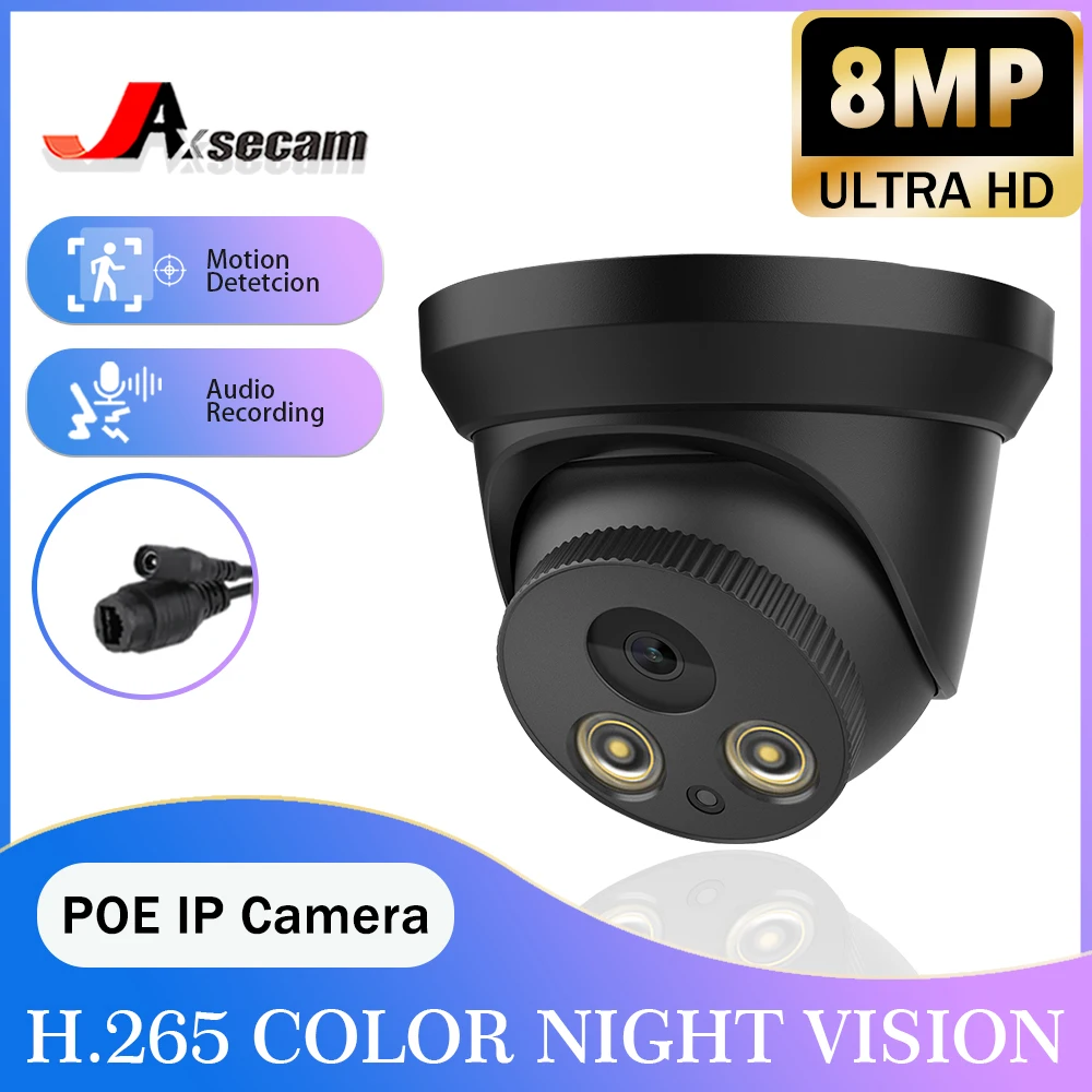 Ultra HD 4K PoE IP Camera 8MP Outdoor Waterproof Metal Dome Surveillance IP Camera Color Night Vision Human Detect Remote Access