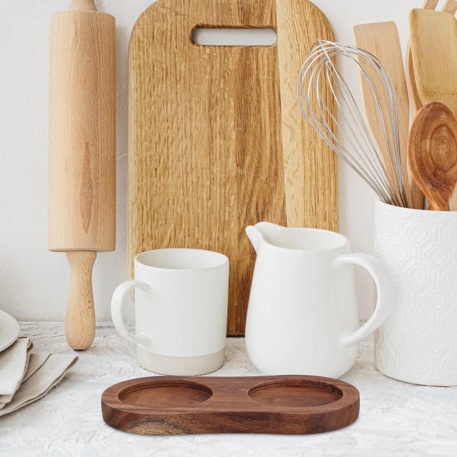 

Wood Pepper Grinder Tray Base Stand Holder Anti-Slip Plate For Salt Mills Bottles Kitchen Spice Display Storage Rack Tabletop