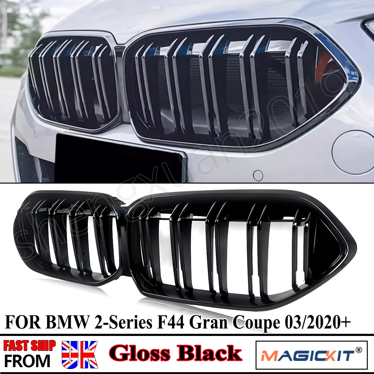 

FRONT KIDNEY GRILL Replace FOR BMW 2 SERIES F44 218i 220i 218d GRAN COUPE 2020 2021 2022 2023 GLOSS BLACK DOUBLE SLAT Grille