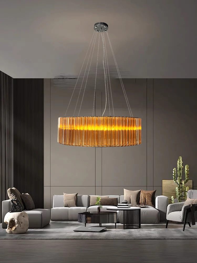 Italian Design Luxury Amber Glass Ceiling Chandeliers Above Dining Table Round Decoration Modern Room Lustres Hanging Lamp