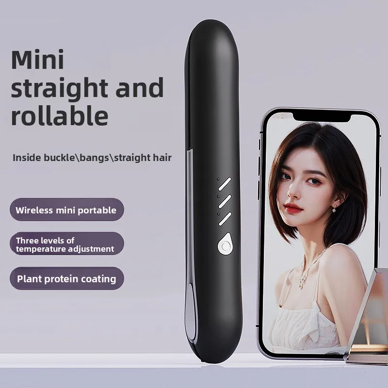 Wireless Splint Curling Iron, Straightener, Dual-use Mini Rechargeable and Portable, Hair-free Mini Clip Cross-border